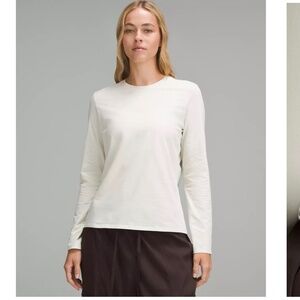 Lululemon Organic Cotton Crewneck Long Sleeve Tee XS Relaxed Fit Bone NWT